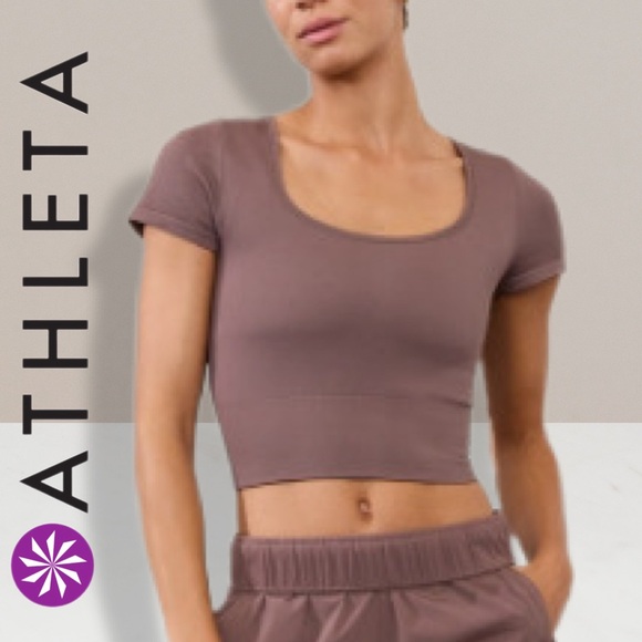 Athleta Tops - NWT Athleta Aurora Seamless Short Sleeve Crop Top XL Smoky Rose Yoga Gym